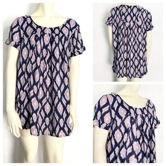 Holding Horses navy/lilac pocket tunic top sz S Anthro anthropologie - Picture 1 of 9